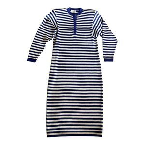 St.John by Marie gray Striped Blue and White Long Sleeve Dress